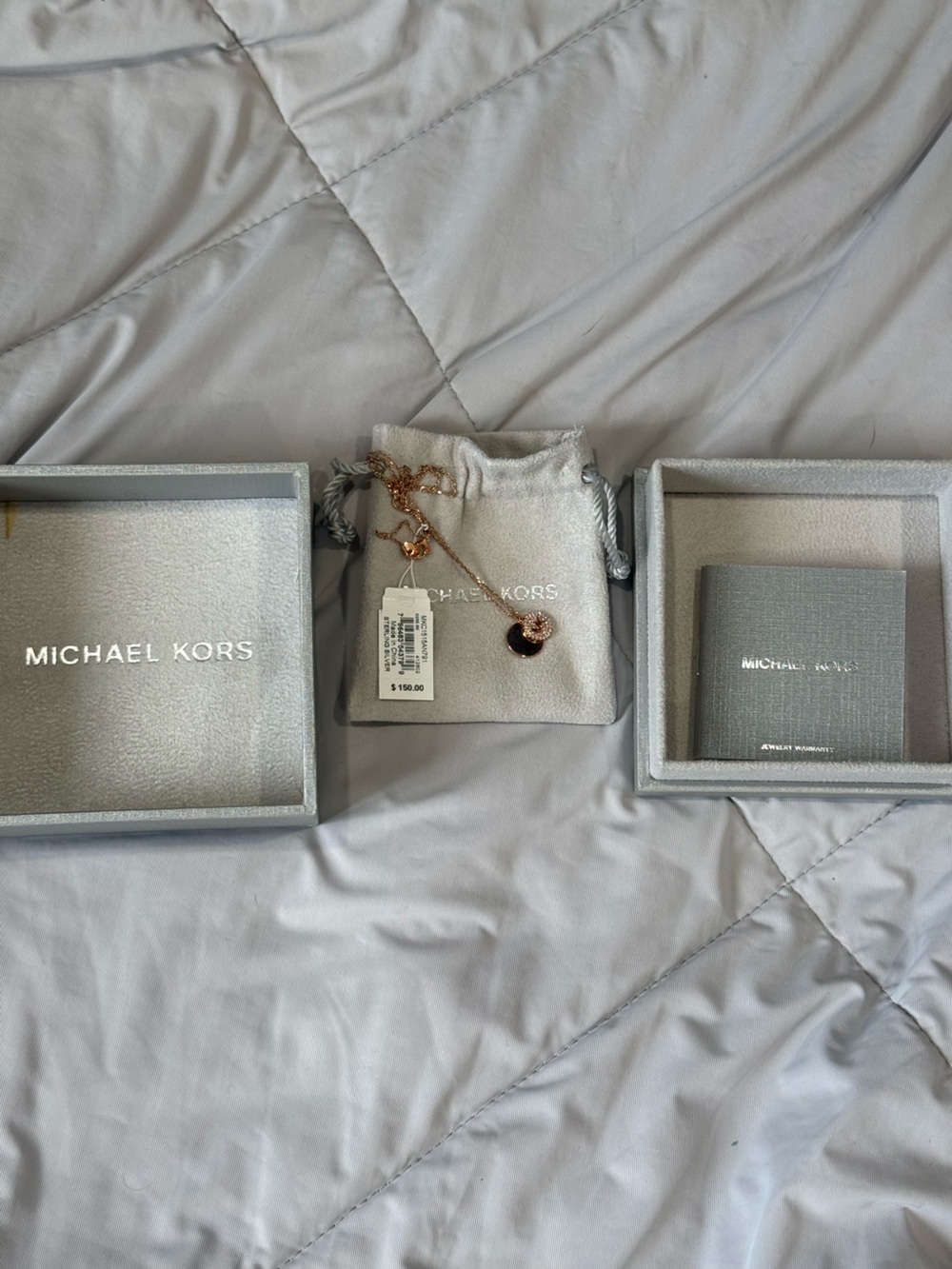 Michael Kors Rose Gold Pavé Logo and Polished Disc Necklace - Picture 2 of 3